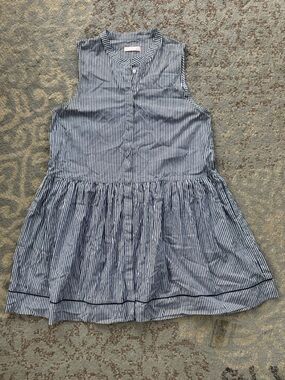 Piamita Striped Tiered Babydoll Dress Sleeveless Cotton Mini Blue White Large